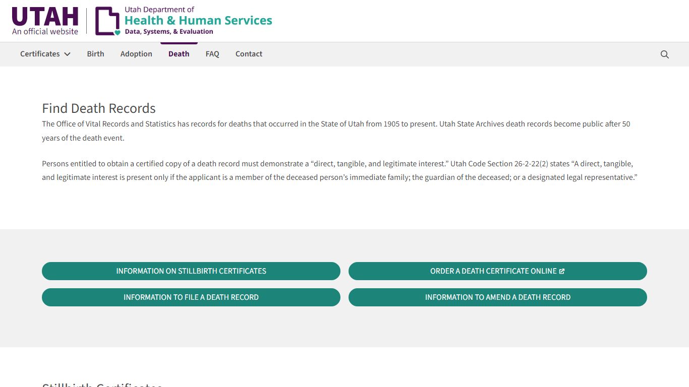 Death Records | Utah Office of Vital Records and Statistics