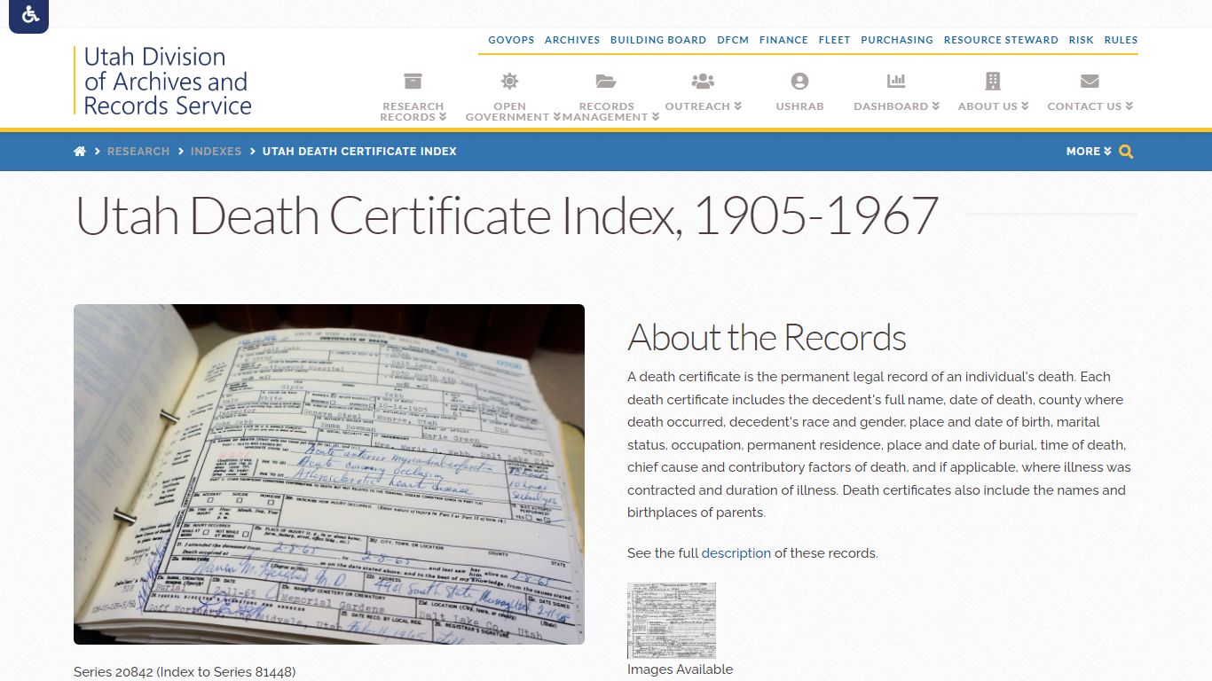 Utah Death Certificate Index